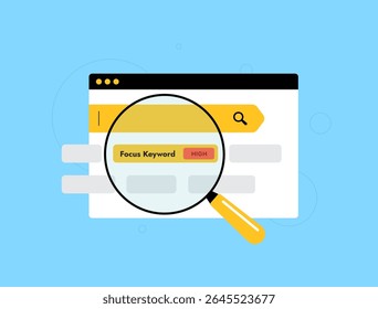 A palavra-chave Focus desempenha um papel fundamental na otimização de conteúdo de SEO. A seleção da palavra-chave de foco correta melhora a visibilidade, dá suporte à pesquisa de palavras-chave e fortalece a estrutura de metadados. Ilustração vetorial