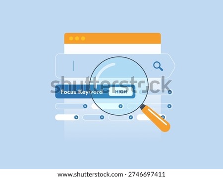 Focus keyword research, SEO content strategy, search intent analysis. Digital marketing planning for blog and website with seo keyword research, modern flat infographic UI, vector illustration