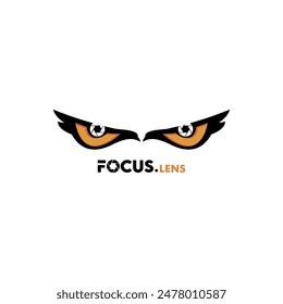 Focus lens, Eagle camera, focus camera, eagle eye and abstract logo. Photography company identity. Photographer's portfolio. Sharp eagle eye and camera logo