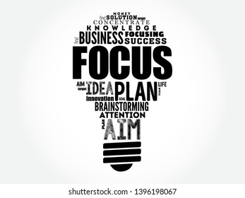 FOCUS light bulb word cloud collage, business concept background