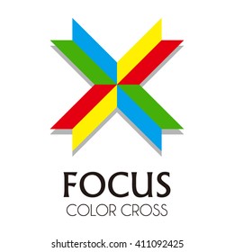 Focus line of color cross abstract vector and logo design or template creative target business icon of company identity symbol concept
