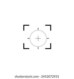 Icono de línea de enfoque. Símbolo de lente de enfoque de cámara de contorno aislado, diana de rifle de francotirador silueta cruz.