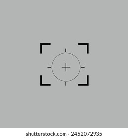 Symbol für Fokuslinie. Umriss Kamerafokus Objektiv Symbol isoliert, Scharfschützengewehr Ziel Fadenkreuz Silhouette.