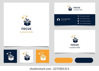 Focus logo design with editable slogan. Branding book and business card template.