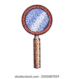 focus magnyfying glass hand drawn. enlarge detail, vision reading, science tool focus magnyfying glass vector sketch. isolated color illustration