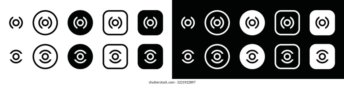 Focus mode button icon vector collection for apps or websites. Center sign silhouette, Target destination icon. Aim symbol illustration