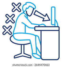 Ícone de modo de foco representado pelo foco principal no estilo de linha dupla do computador de tela.