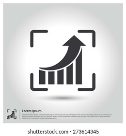 Focus on annual growing graph Icon vector illustration, pictogram icon on gray background. Flat design style