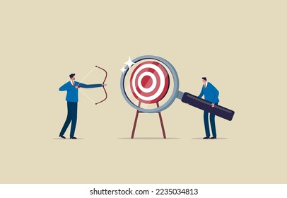 Focus on business target.  aiming at target concept. Target board inside magnifier glass for focus business. Illustration