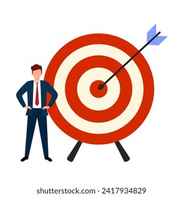 Focus on business target, setting goal for motivation, target audience for advertising or purpose for career development concept. Businessman standing with archer target or dashboard pointing. 