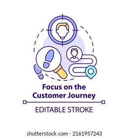 Focus on the customer journey concept icon. Digital first strategy abstract idea thin line illustration. Isolated outline drawing. Editable stroke. Arial, Myriad Pro-Bold fonts used