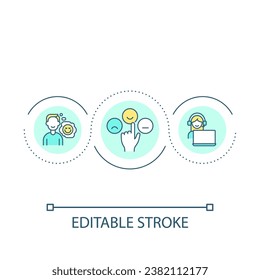 Focus on customer satisfaction loop concept icon. Professional services. Client feedback abstract idea thin line illustration. Isolated outline drawing. Editable stroke. Arial font used