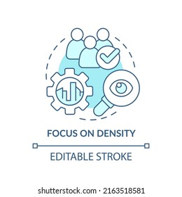 Focus on density turquoise concept icon. Number of cars. Building mobility service abstract idea thin line illustration. Isolated outline drawing. Editable stroke. Arial, Myriad Pro-Bold fonts used