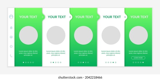 Focus on environmental news onboarding vector template. Responsive mobile website with icons. Web page walkthrough 5 step screens. Eco-friendly production color concept with copy space