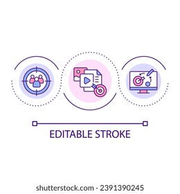 Focus on followers loop concept icon. Social media marketing strategy. E commerce development abstract idea thin line illustration. Isolated outline drawing. Editable stroke