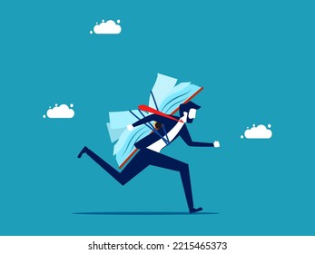 Focus on learning. Businessman with a book running forward. business concept vector