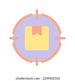 Enfoque en el icono ui de color plano de paquete. Paquete de prioridades. Servicio de envío postal. Orden de pista. Elemento simple relleno para la aplicación móvil. Pictograma sólido colorido. Ilustración RGB aislada por vectores