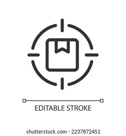 Focus on parcel pixel perfect linear ui icon. Priority package. Postal delivery service. GUI, UX design. Outline isolated user interface element for app and web. Editable stroke. Arial font used