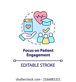 Focus On Patient Engagement Concept Icon. Healthcare System Abstract Idea Thin Line Illustration. Trusted Relationships. Isolated Outline Drawing. Editable Stroke. Arial, Myriad Pro-Bold Fonts Used