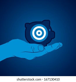 focus on piggy bank in hand background vector