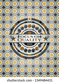 Focus on Quality arabesque emblem. arabic decoration.