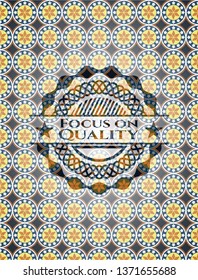 Focus on Quality arabesque emblem background. arabic decoration.