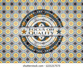 Focus on Quality arabesque style badge. arabic decoration.
