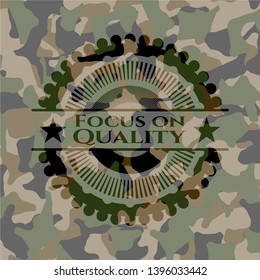 Focus on Quality on camouflaged pattern. Vector Illustration. Detailed.