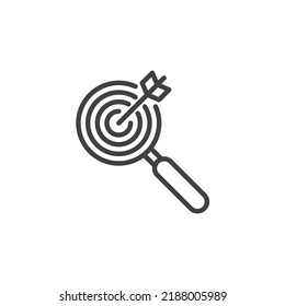 Konzentrieren Sie sich auf das Symbol der Ergebniszeile. lineares Stilzeichen für mobiles Konzept und Webdesign. Zauberer-Pfeil-Umriss-Vektorsymbol der Zielscheibe. Symbol, Logo-Abbildung. Vektorgrafik