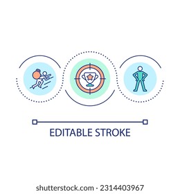 Focus on result loop concept icon. Working hard to get reward. Success achievement way abstract idea thin line illustration. Isolated outline drawing. Editable stroke. Arial font used