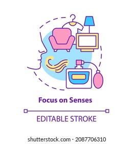 Focus on senses concept icon. Appeal to customer olfactory sense. Sensory branding. Scent marketing abstract idea thin line illustration. Vector isolated outline color drawing. Editable stroke