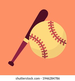 focus on simple graphic american baseball bat icon and ball symbol flat design vector cartoon. ready for strike. concept hit or creative shot in the game illustration.