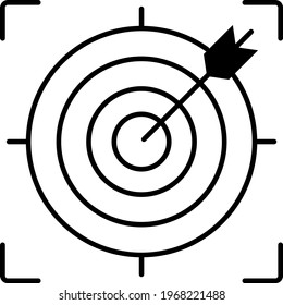Focus on Target Concept, hrm symbol on white background, employee goal vector icon design, Aim and Objectives sign, Dart Board with Arrow Pictogram, Hit the Target 