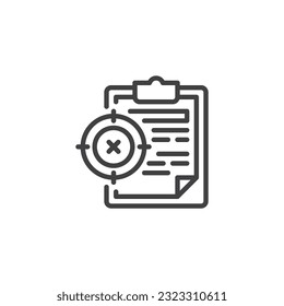 Icono de línea de tareas. signo de estilo lineal para concepto móvil y diseño web. Documento de papel e icono del vector de contorno de destino. Símbolo, ilustración del logotipo. Gráficos vectoriales