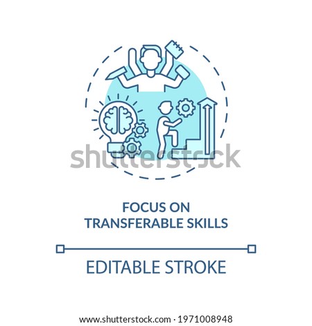 Focus on transferable skills concept icon. Multifunctional skills idea thin line illustration. Career transition pros. Portable skills. Vector isolated outline RGB color drawing. Editable stroke