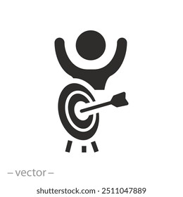 focus organization for business icon, success achieve target, objective leader vision, strategy work, pappy winner businessman, flat vector illustration