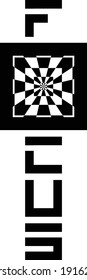 Signo de enfoque en un fondo blanco con un patrón de trance psicodélico