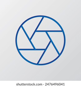 Focus simple icon. Flat design. Paper cut design. Cutted blue symbol with shadow. Gray background.ai