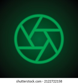 Focus simple icon. Flat desing. Green neon on black background with green light.ai