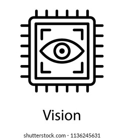 Focus square with wide opened eye holding an icon for vision 