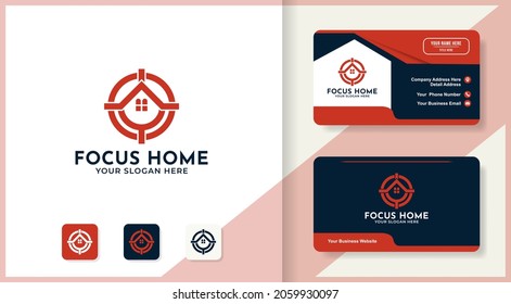 focus symbol combine house logo and business card design