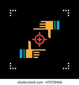 Focus symbol. hands framing target filled icon vector, solid logo illustration, colorful pictogram isolated on black
