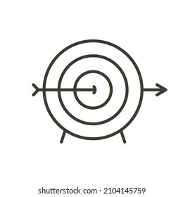 Focus target aim at center with arrow. Vaector thin line icon of target board with bullseye