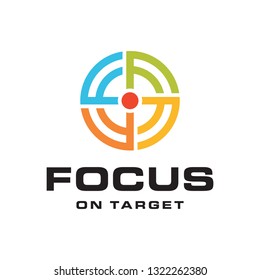 Focus Target Circle Rotate with Initial Letter F Colorful Logo Design Inspiration