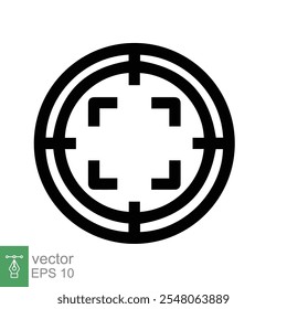 Icono de objetivo de enfoque. Lente de la cámara del foco, pantalla cuadrada del tiro del marco con el símbolo de la cruz, concepto de la foto. Estilo de contorno simple. Diseño de Ilustración vectorial de línea aislado sobre fondo blanco. EPS 10.