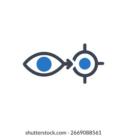Icono de la visión del objetivo del foco aislado en el fondo blanco