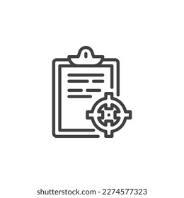 Focus task line icon. Document target linear style sign for mobile concept and web design. Project task management outline vector icon. Symbol, logo illustration. Vector graphics