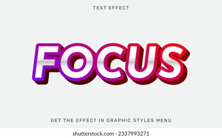 Focus text effect template in 3d design. Text emblem for advertising, branding, business logo