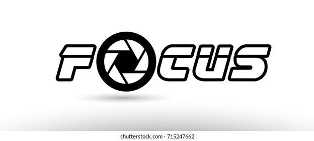focus text photo camera concept with aperture logo on white background