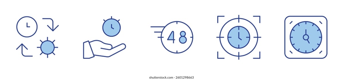 focus, time management, save time, hours, clock. Clock Icon vector illustration. Line Duotone style. Editable stroke.